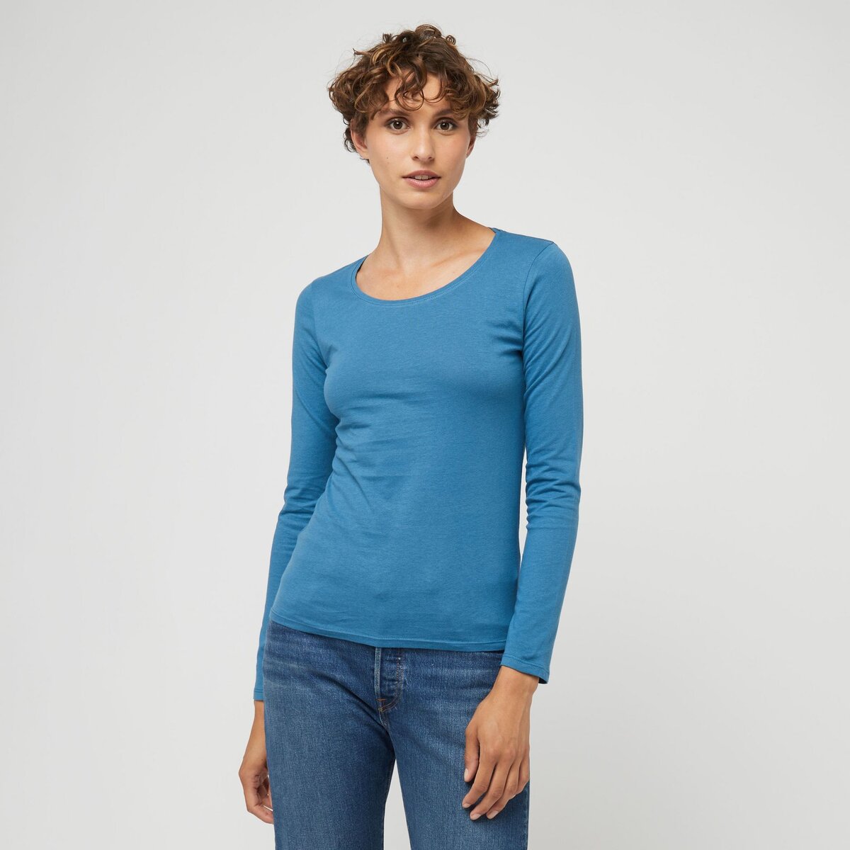 INEXTENSO T-shirt manches longues bleu en coton femme