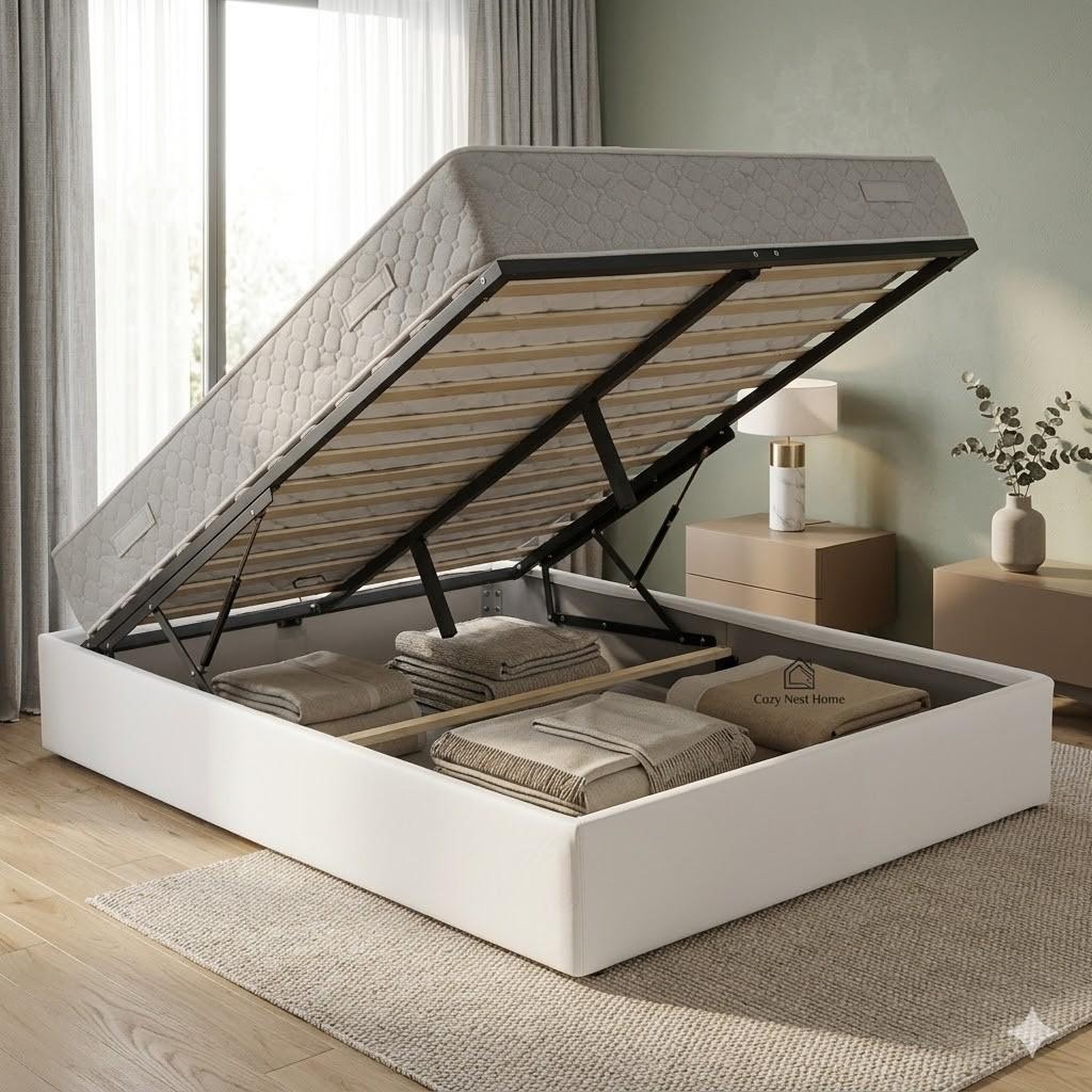 LITERIE JULIEN Ensemble Lit Coffre et Matelas  Soutien Très Ferme Haute. Coloris disponibles : Noir, Gris, Blanc