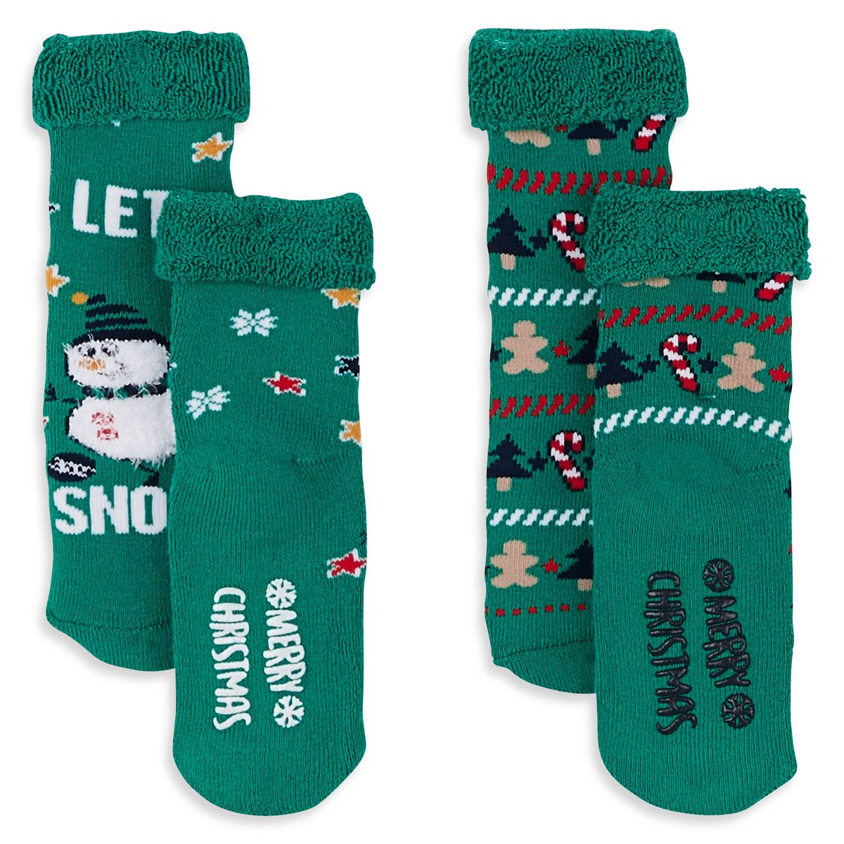 INEXTENSO Lot de 2 chaussettes antidérapantes de noël bébé 