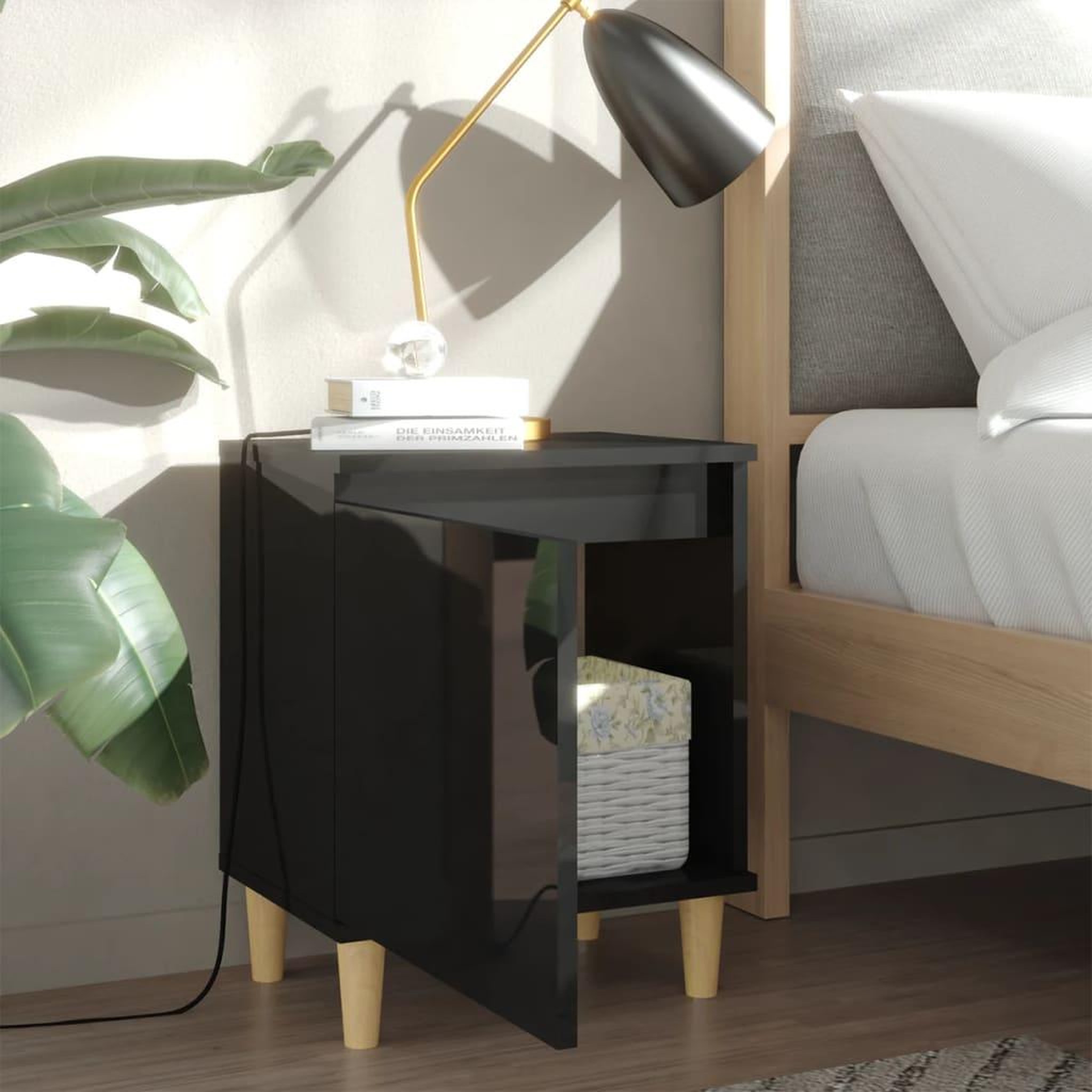 Voir la diapositive 3 : VIDAXL Table de chevet avec pieds en bois Noir brillant 40x30x50 cm