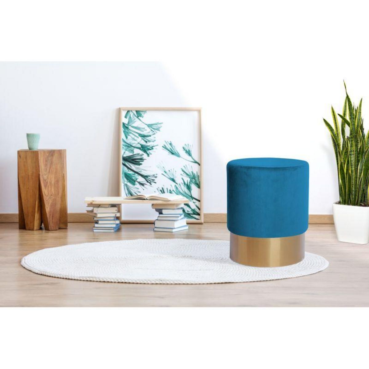 Paris Prix Pouf Rond Design  Nano  42cm Bleu