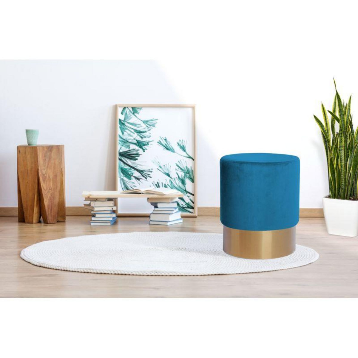 Paris Prix Pouf Rond Design  Nano  42cm Bleu