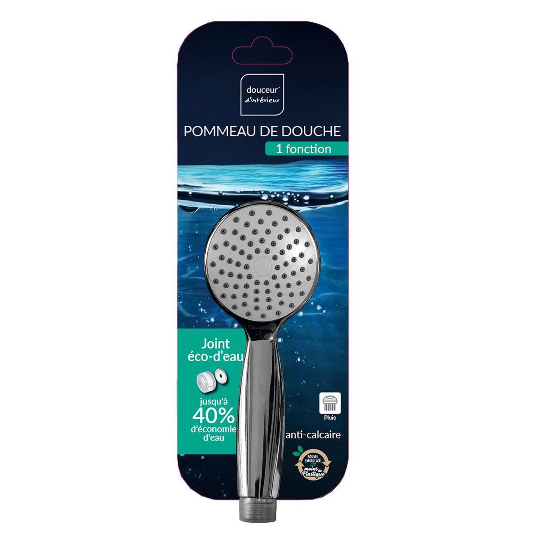 Voir la diapositive 2 : Douceur d'Intérieur Douchette 1 Fonction  Eco d'Eau  19cm Chrome