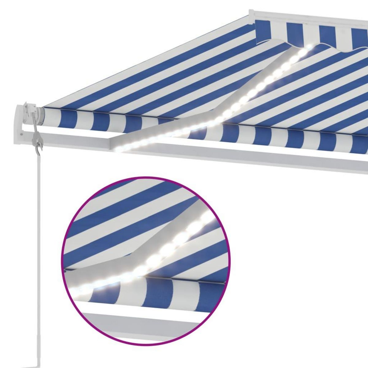 VIDAXL Auvent automatique capteur de vent LED 500x350 cm Bleu et blanc