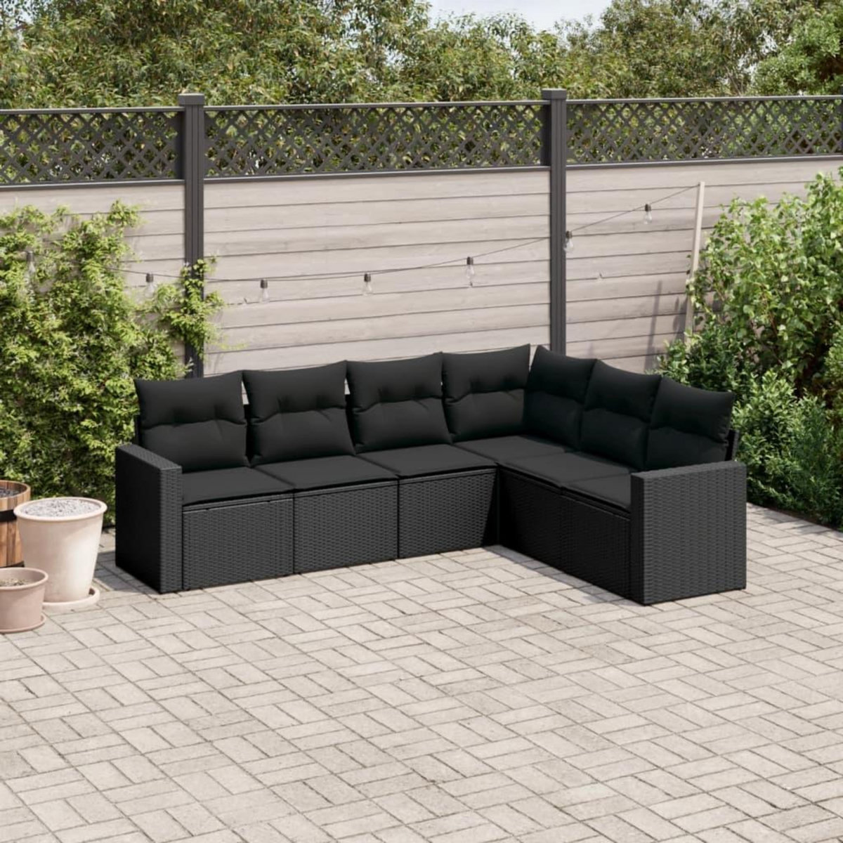 VIDAXL Salon de jardin 6 pcs avec coussins noir resine tressee