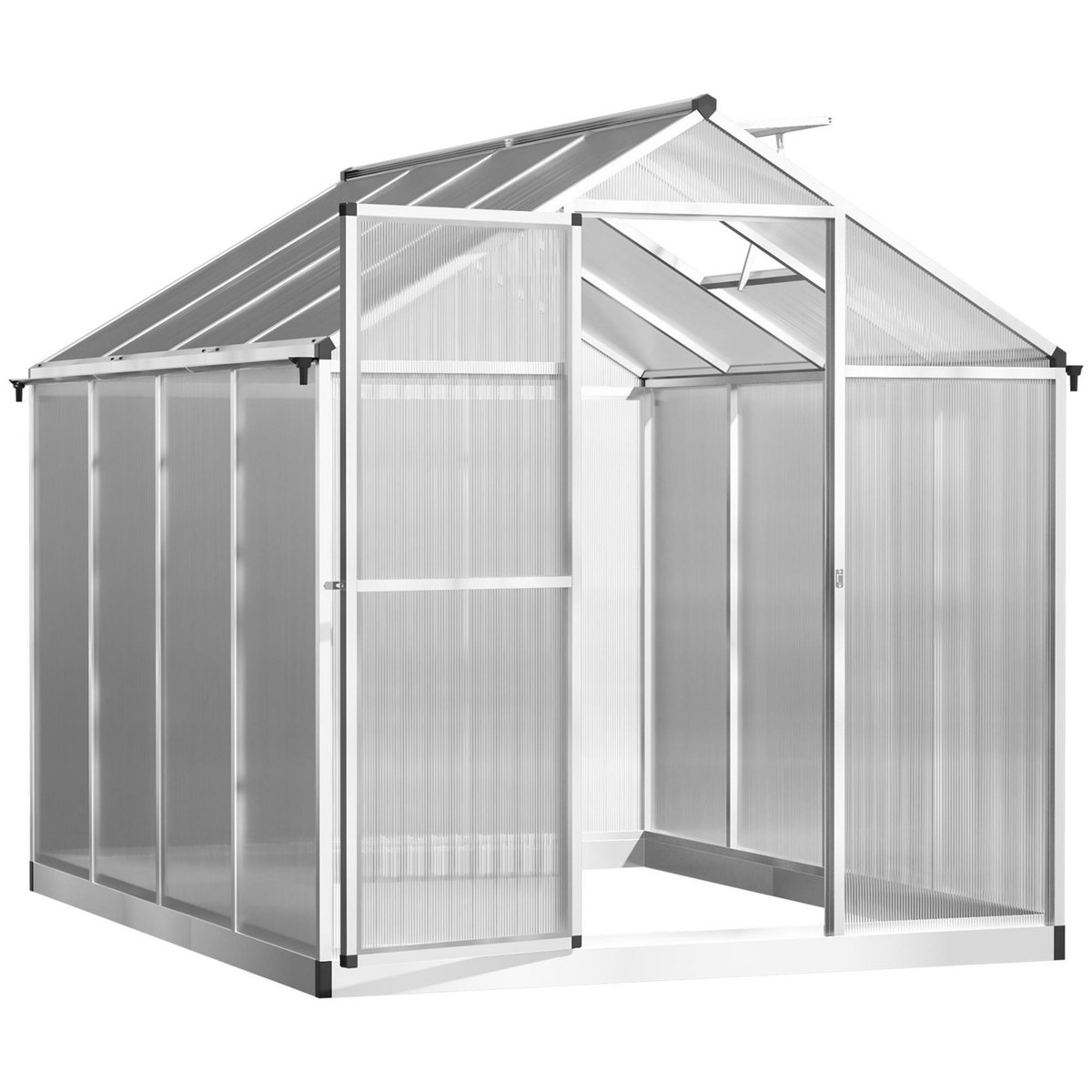 OUTSUNNY Serre de jardin aluminium polycarbonate 4,6 m² dim. 2,42L x 1,9l x 1,95H m fondation lucarne porte loquet