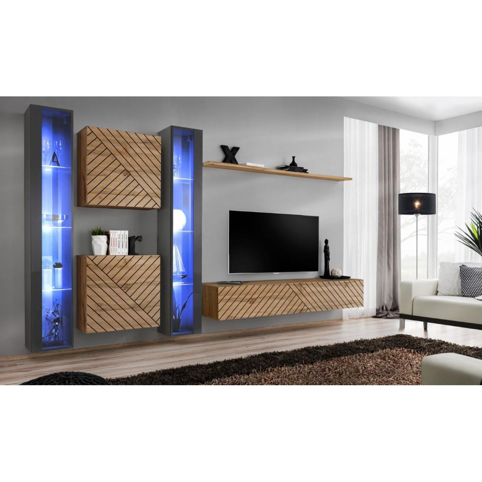 Voir la diapositive 2 : Paris Prix Ensemble meuble tv  switch lamel xvi  330cm naturel & gris