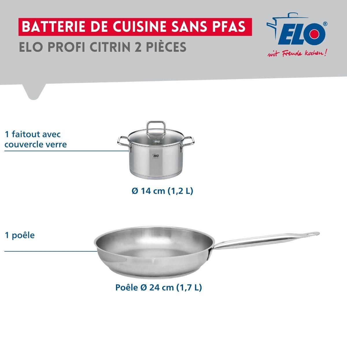 666 Barcelona Ensemble de 1 Poêle de cuisson 24 cm et 1 faitout 14 cm Elo Profi Citrin
