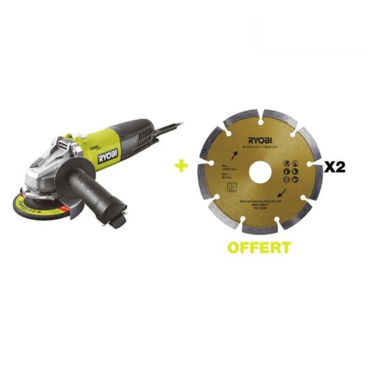 Ryobi Pack RYOBI Meuleuse d'angle 800W 125mm - 8 disques diamants et à tronçonner