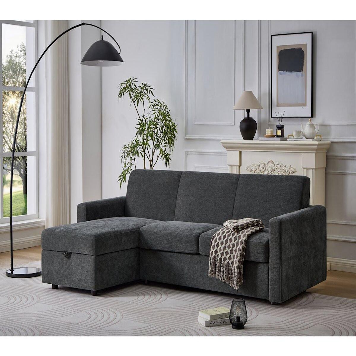 Habitat et Jardin Canapé d'angle réversible et convertible express en tissu  Celia  - 3 places - Gris