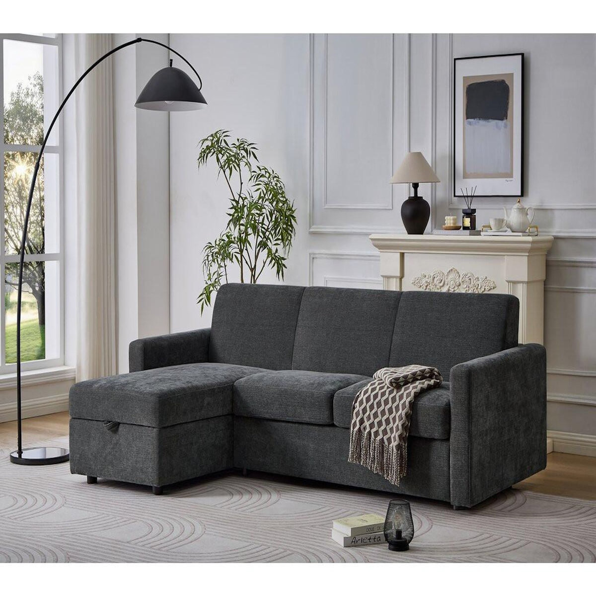 Habitat et Jardin Canapé d'angle réversible et convertible express en tissu  Celia  - 3 places - Gris