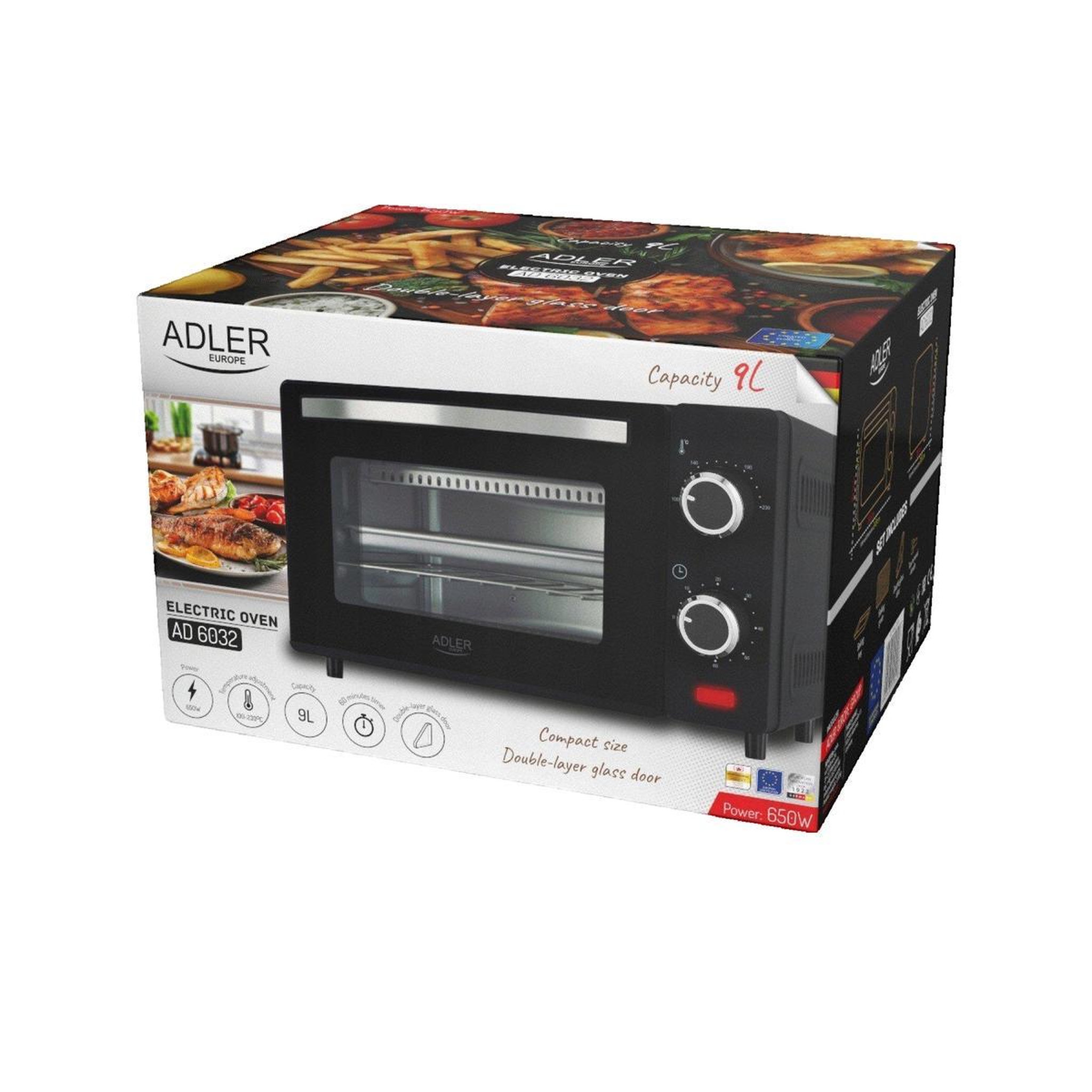 Voir la diapositive 2 : ADLER Mini four Adler Europe AD6032 Noir 9L