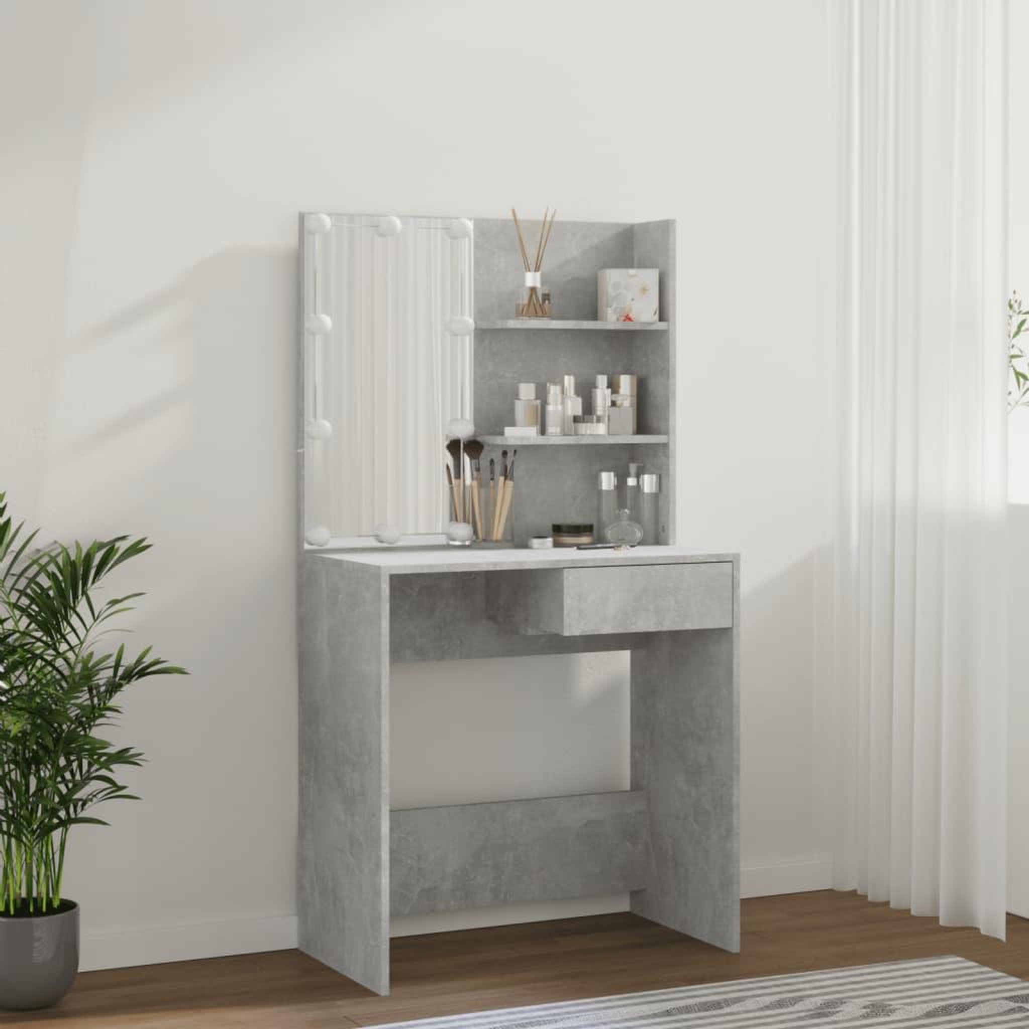 Voir la diapositive 5 : VIDAXL Coiffeuse avec LED Gris beton 74,5x40x141 cm