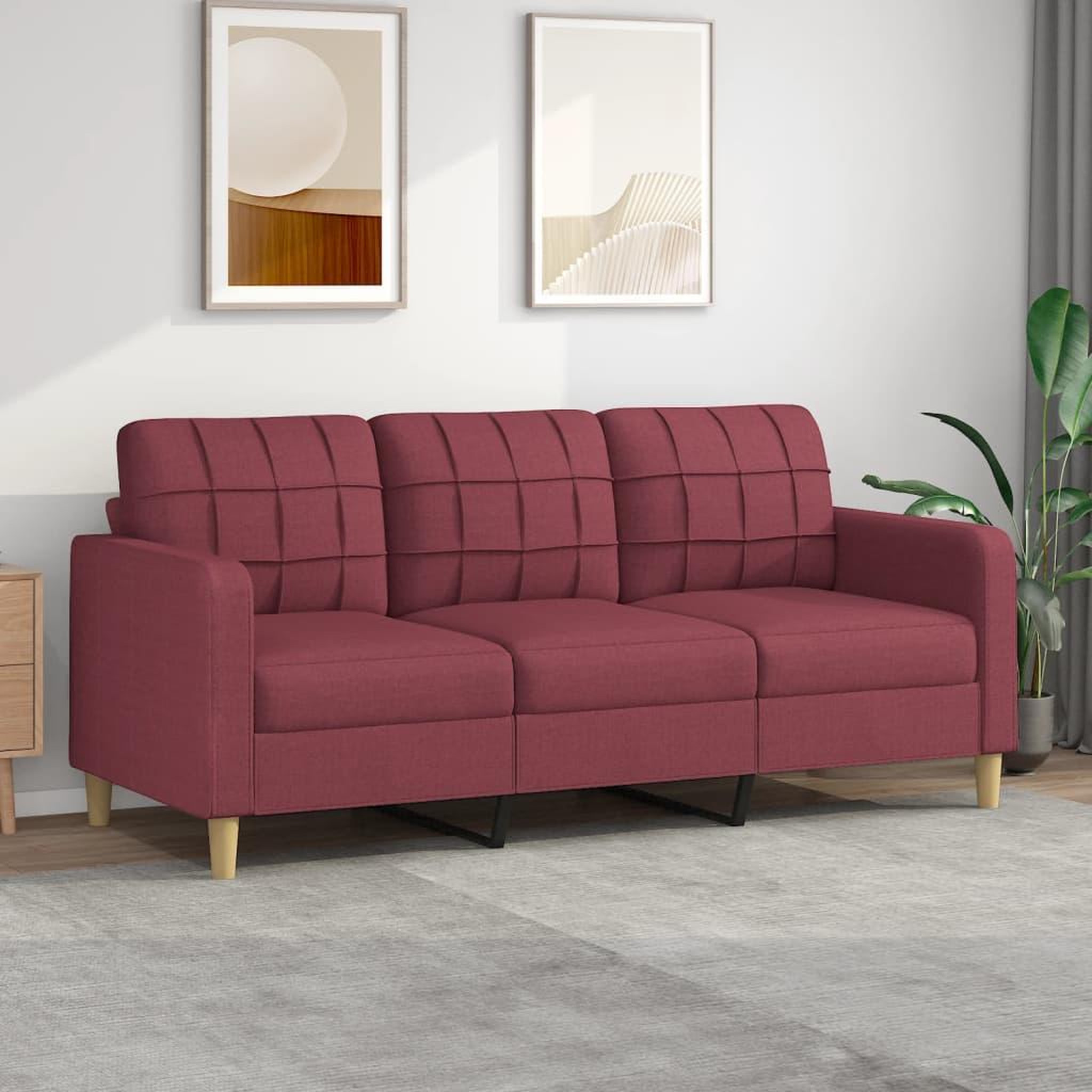 VIDAXL Canape a 3 places Rouge bordeaux 180 cm Tissu