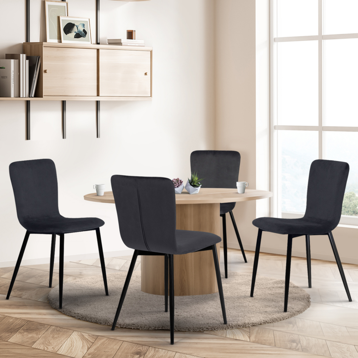 ID MARKET Lot de 4 chaises MACHA en velours gris foncé pour salle à manger