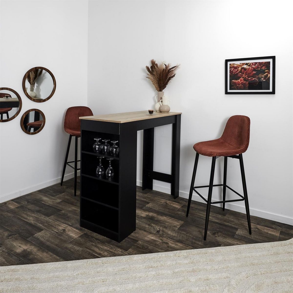 TOILINUX Lot de 2 chaises de bar côtelées SCOTT