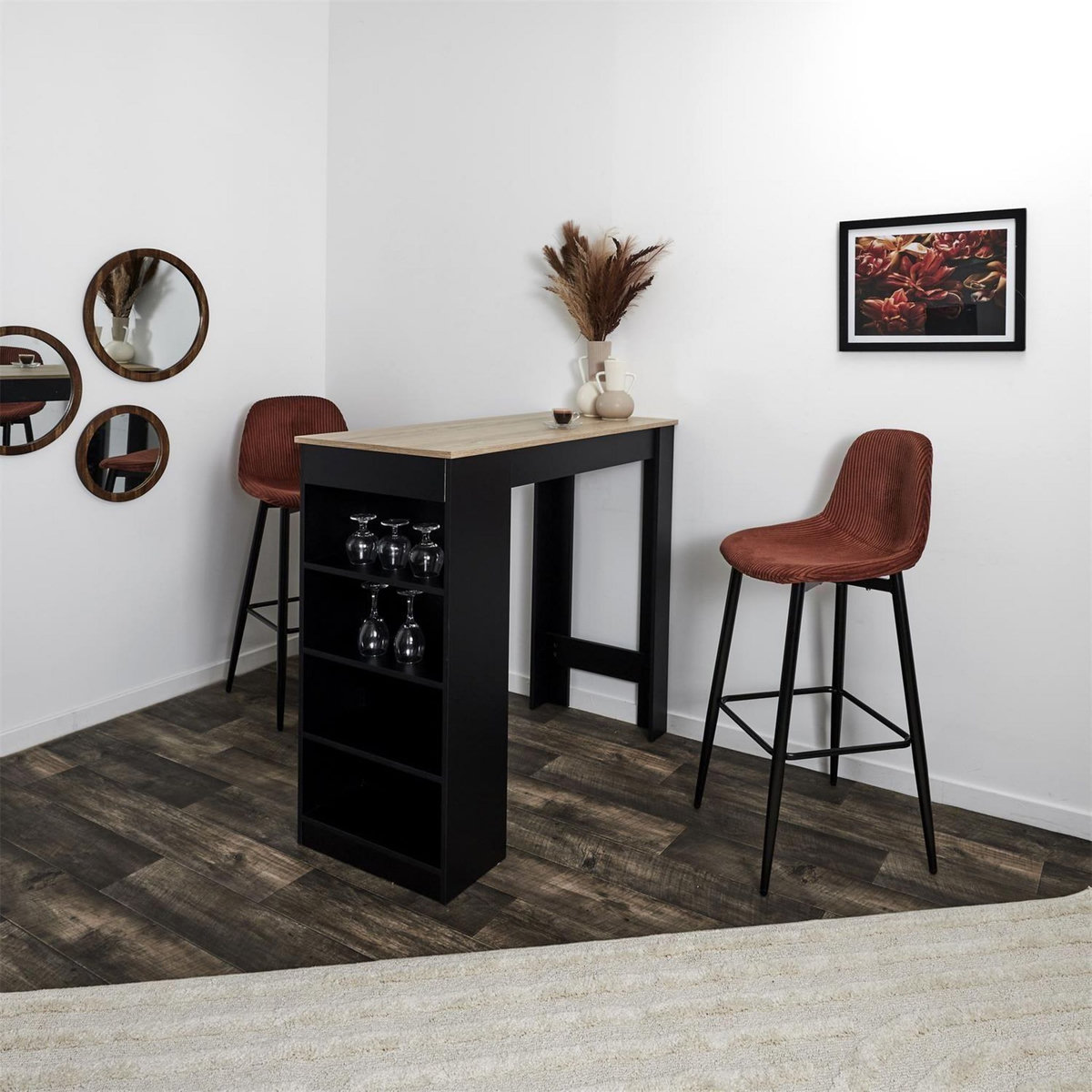 TOILINUX Lot de 2 chaises de bar côtelées SCOTT