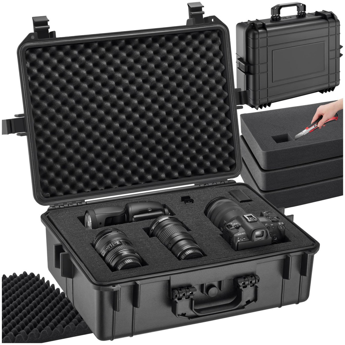 tectake Valise de protection matériel photo en coque dure robuste avec 4 inserts en mousse épais noir