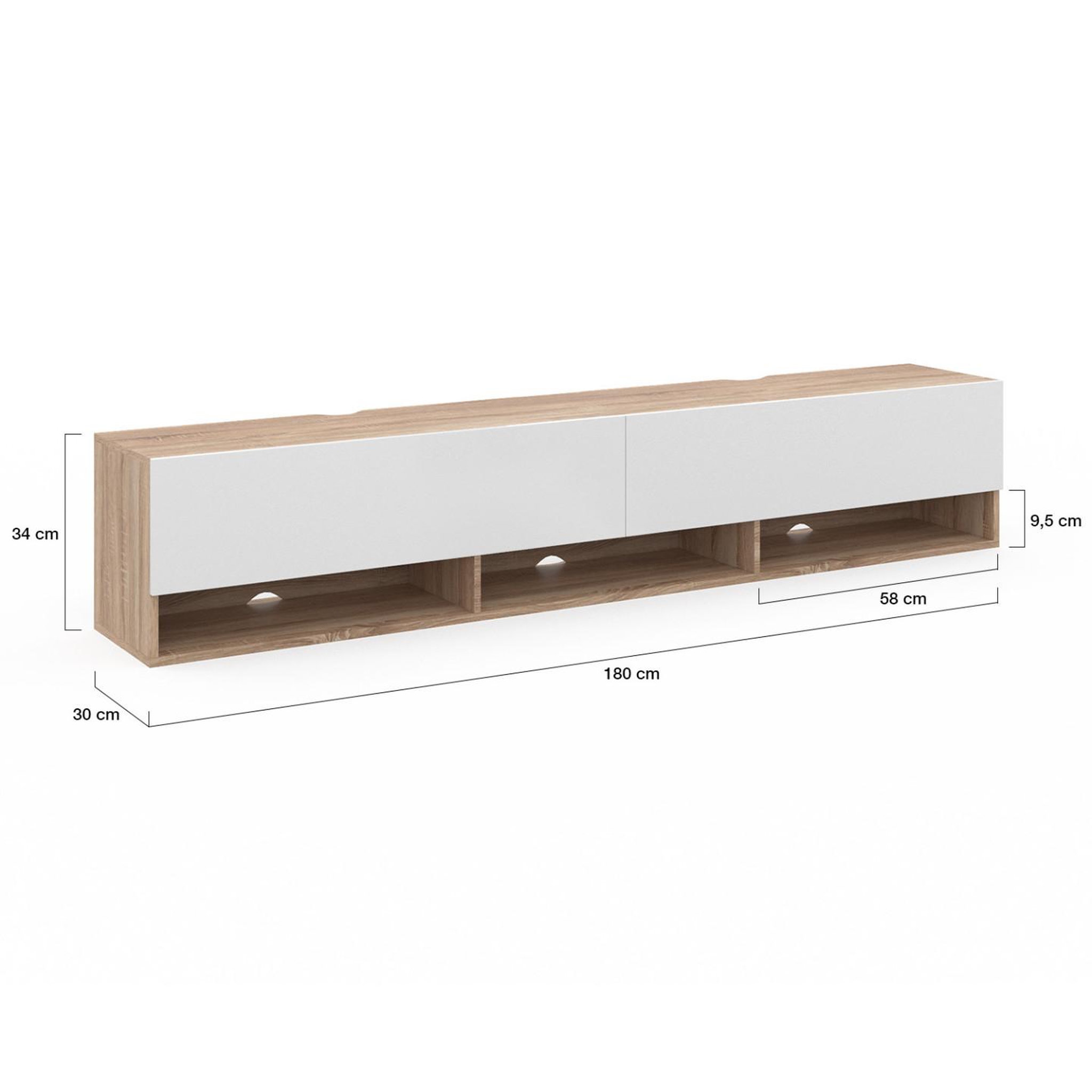 Voir la diapositive 5 : ID MARKET Meuble tv 180 cm suspendu elio 2 portes avec étagère bois et blanc
