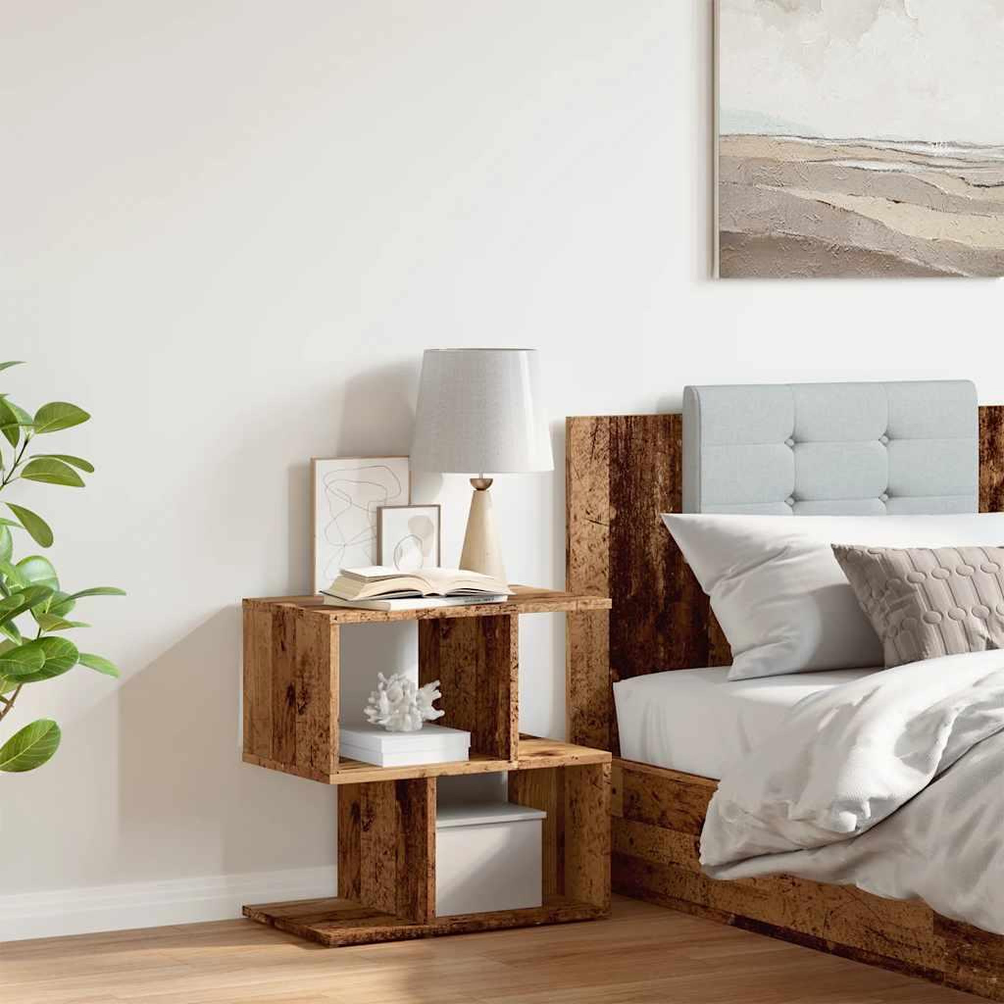 Voir la diapositive 3 : VIDAXL Table de chevet vieux bois 50x30x51,5 cm bois d'ingenierie