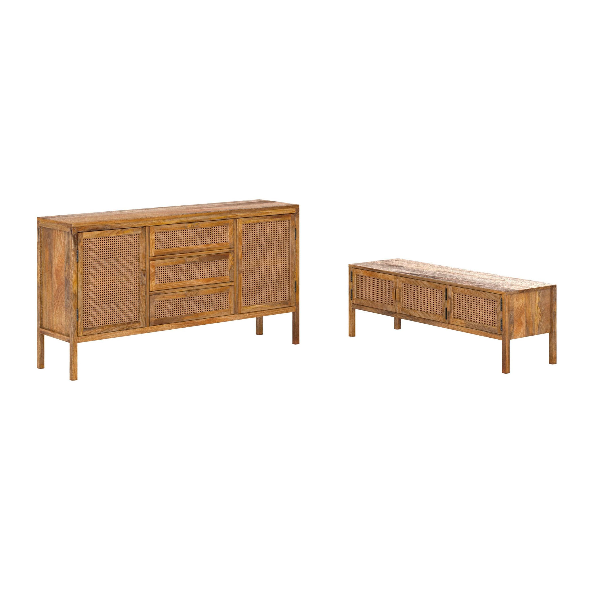 MAISON PAVANE Ensemble buffet et meuble tv en bois de manguier-tiki