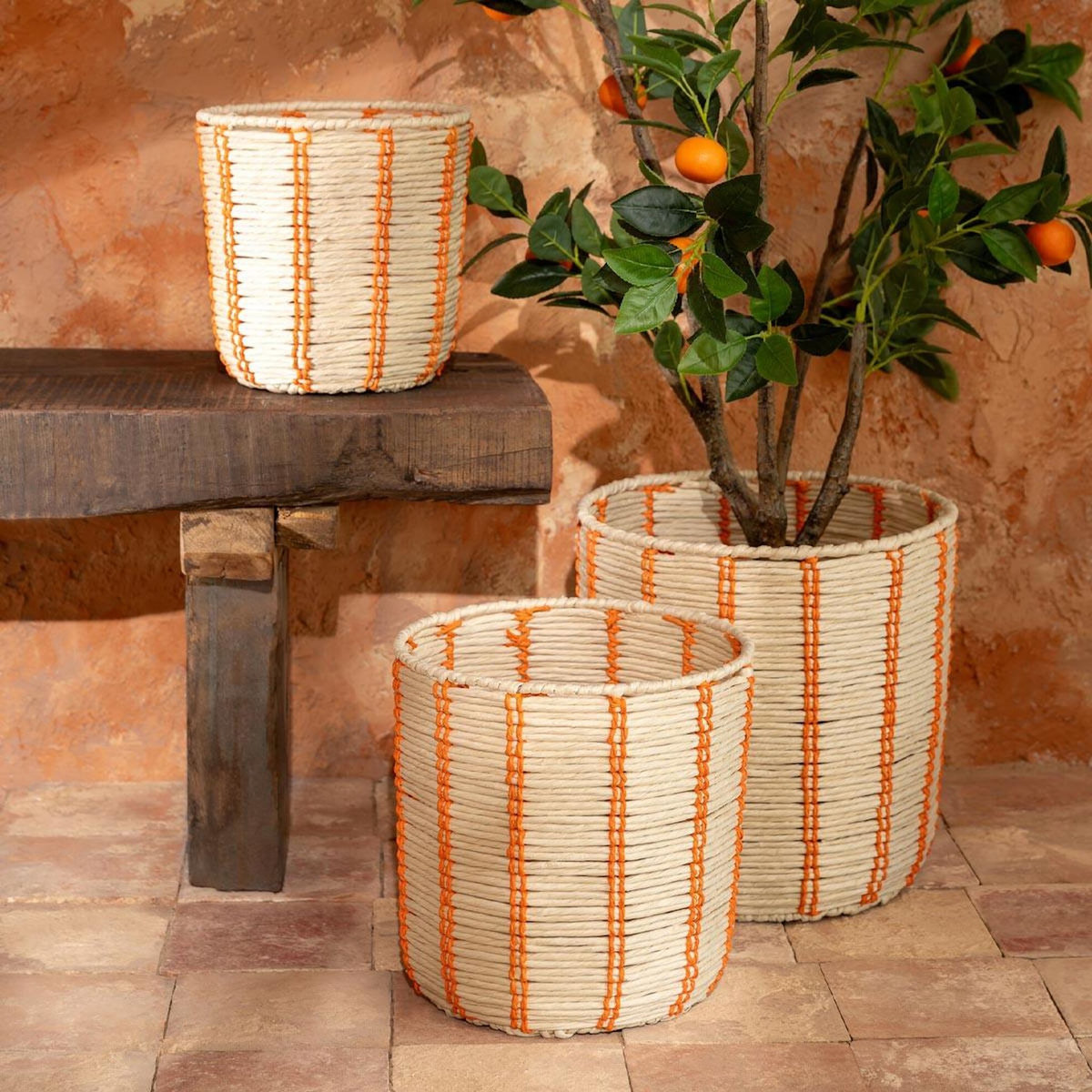 Paris Prix Lot de 3 Paniers de Rangement  Trenton  35cm Naturel & Orange