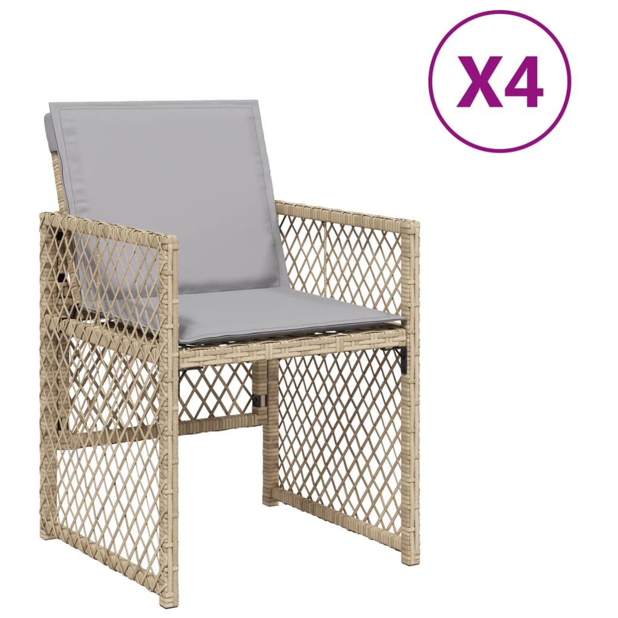 Voir la diapositive 2 : VIDAXL Chaises de jardin avec coussins lot de 4 melange beige