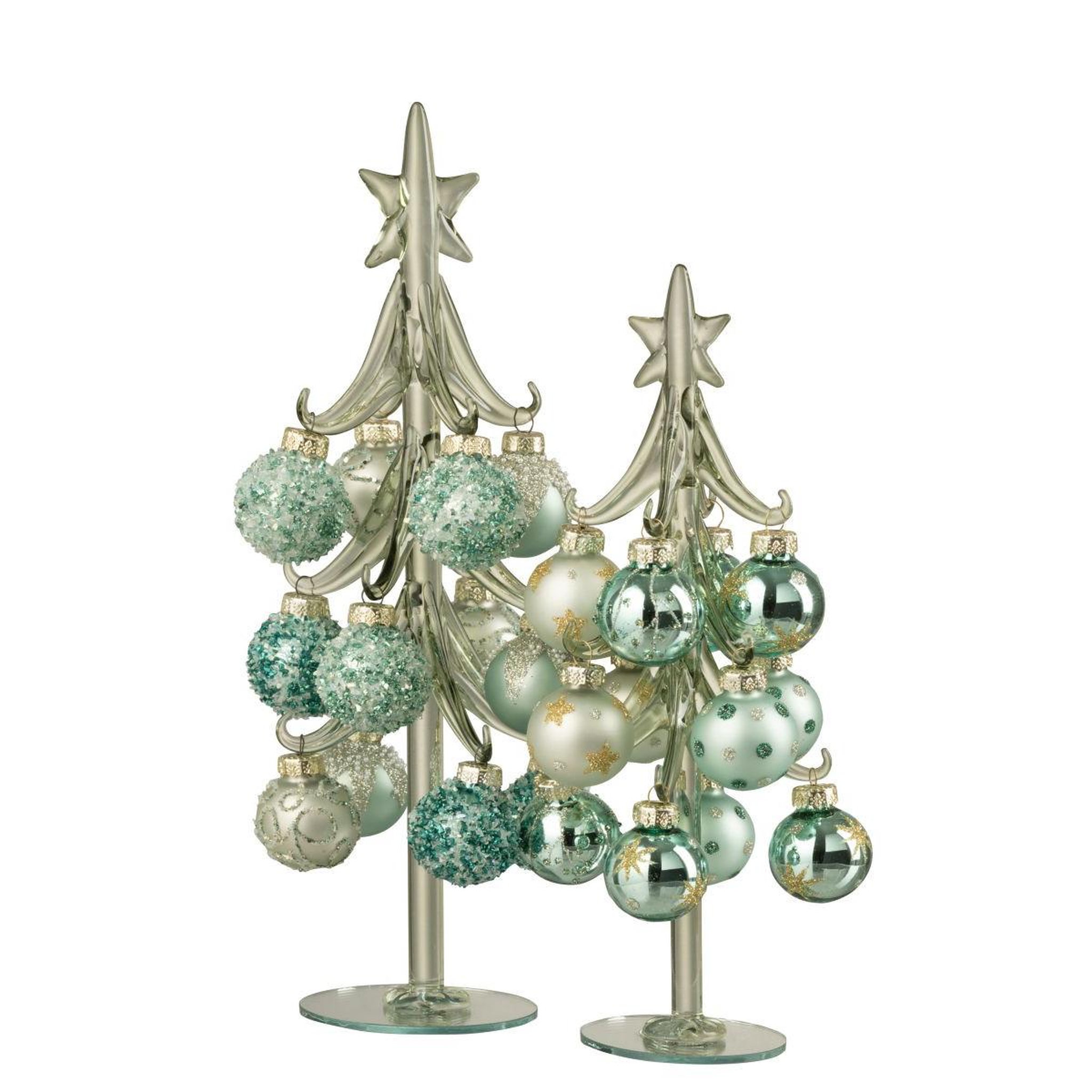 Voir la diapositive 2 : J-LINE Sapin de noël en verre  boules  27cm vert menthe
