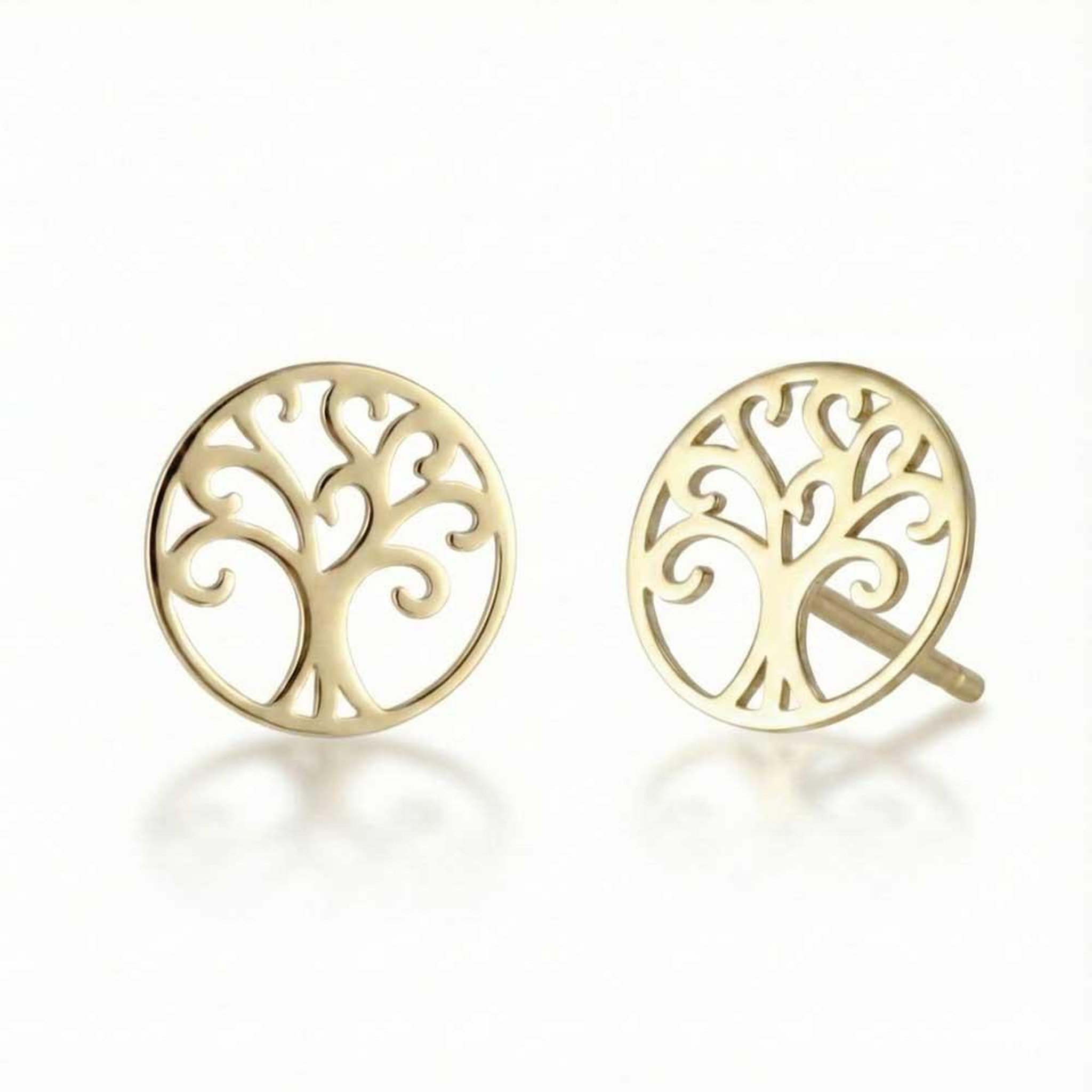 Voir la diapositive 2 : L'ATELIER D'AZUR Boucles d'Oreilles Or Jaune - Puces Motif Arbre de Vie