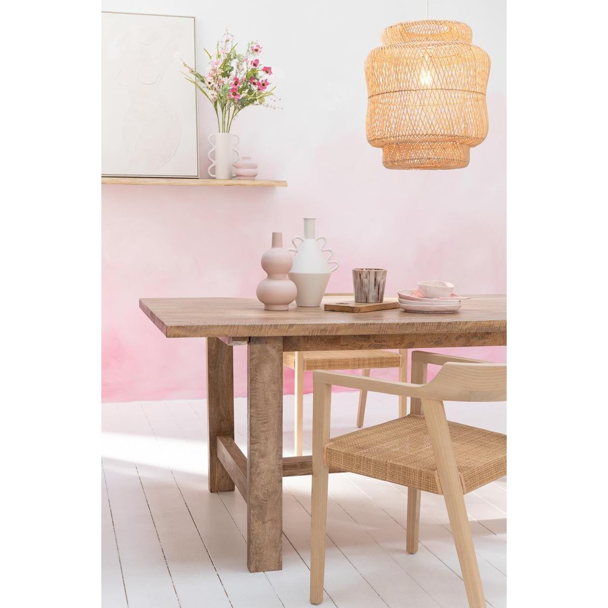 Voir la diapositive 5 : J-LINE Lampe Suspension en Rotin  Rosa  60cm Naturel
