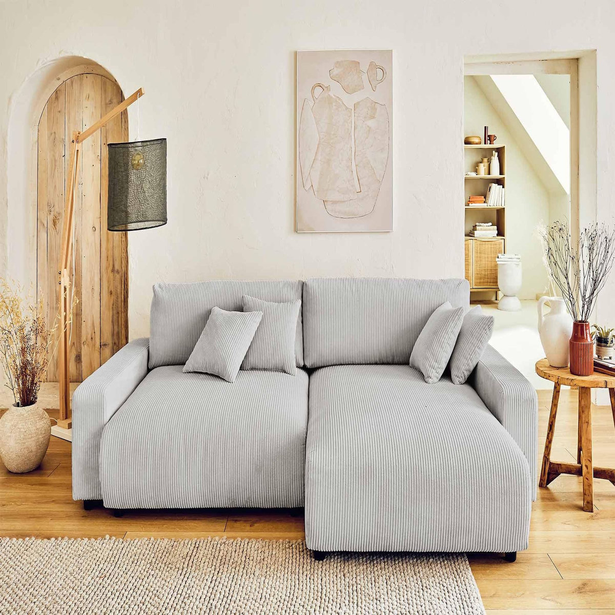 LISA DESIGN Pivoine - canapé d'angle réversible - 4 places - convertible avec coffre - en velours côtelé