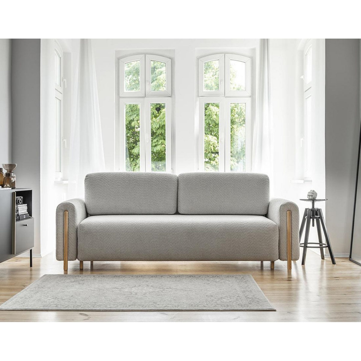 BEST MOBILIER Glendale - canapé droit 3 places - convertible avec coffre - en tissu bouclette