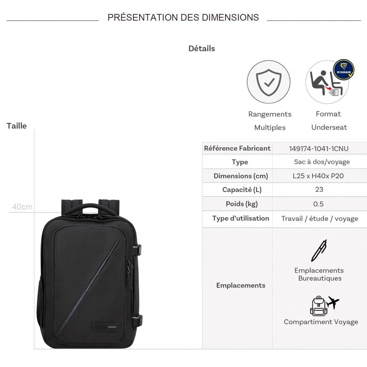 American Tourister Sac à dos de voyage underseat Take 2 Cabin