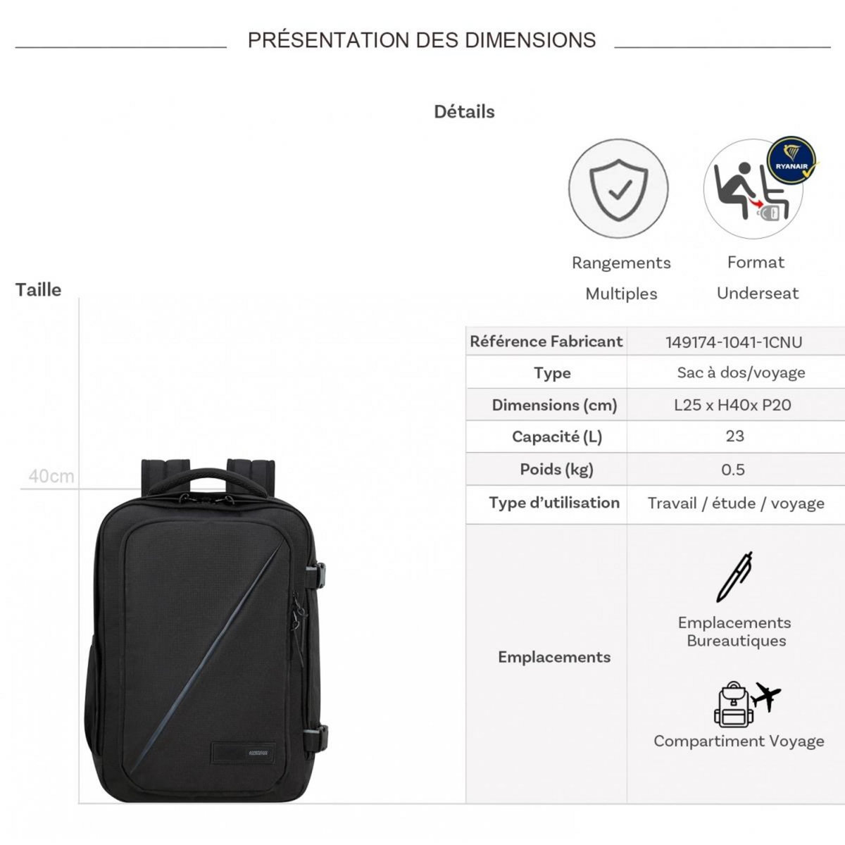 American Tourister Sac à dos de voyage underseat Take 2 Cabin