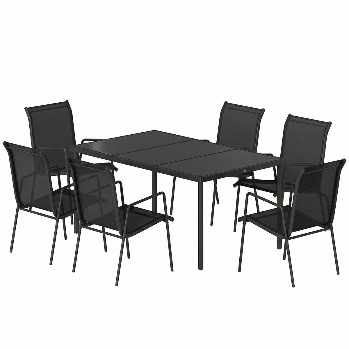 OUTSUNNY Salon de jardin 6 places 7 pièces chaises empilables métal noir
