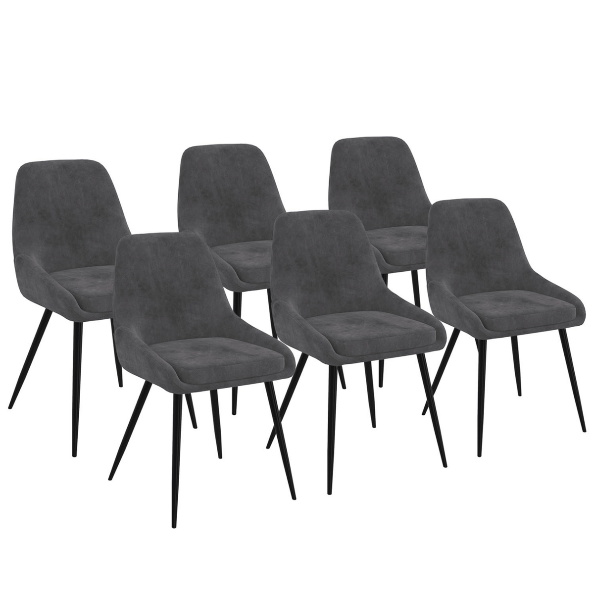 ID MARKET Lot de 6 chaises THALYA en velours gris foncé avec accoudoirs