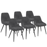 ID MARKET Lot de 6 chaises THALYA en velours gris foncé avec accoudoirs
