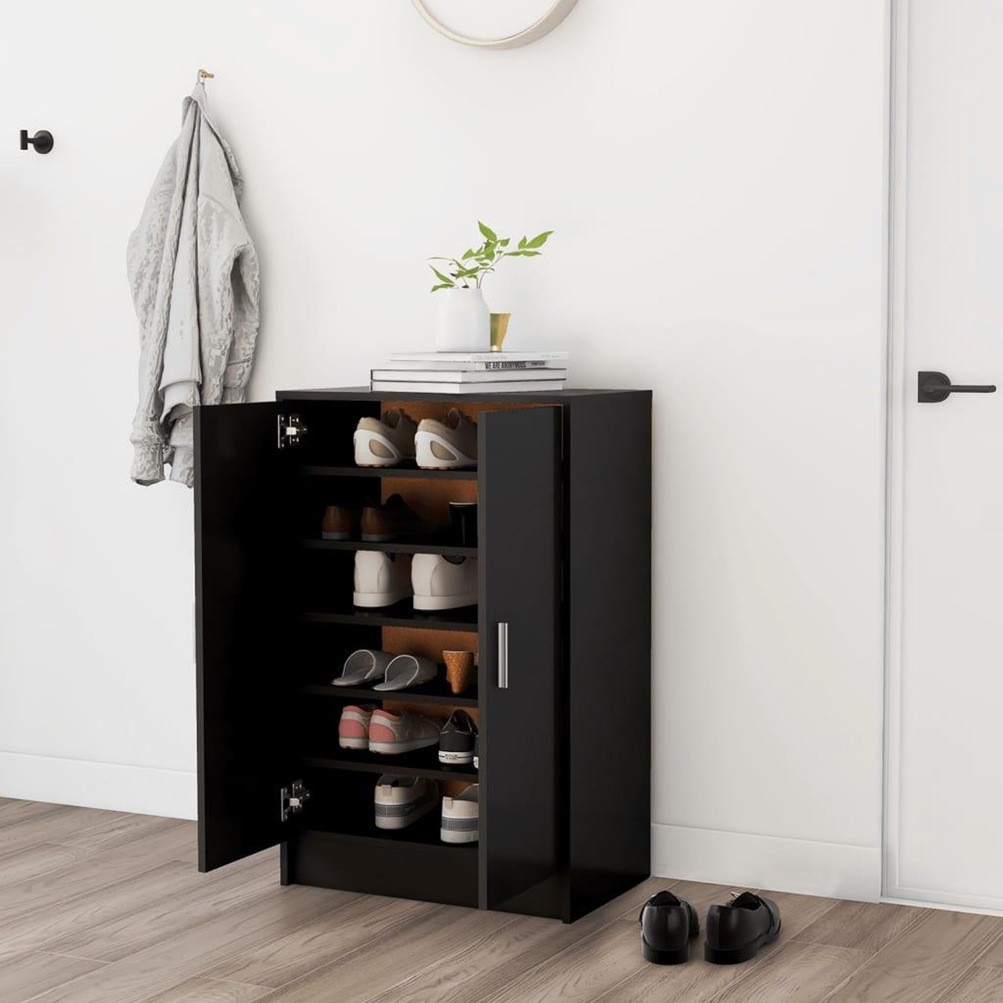 Voir la diapositive 1 : VIDAXL Armoire a chaussures Noir 60x35x92 cm Bois d'ingenierie