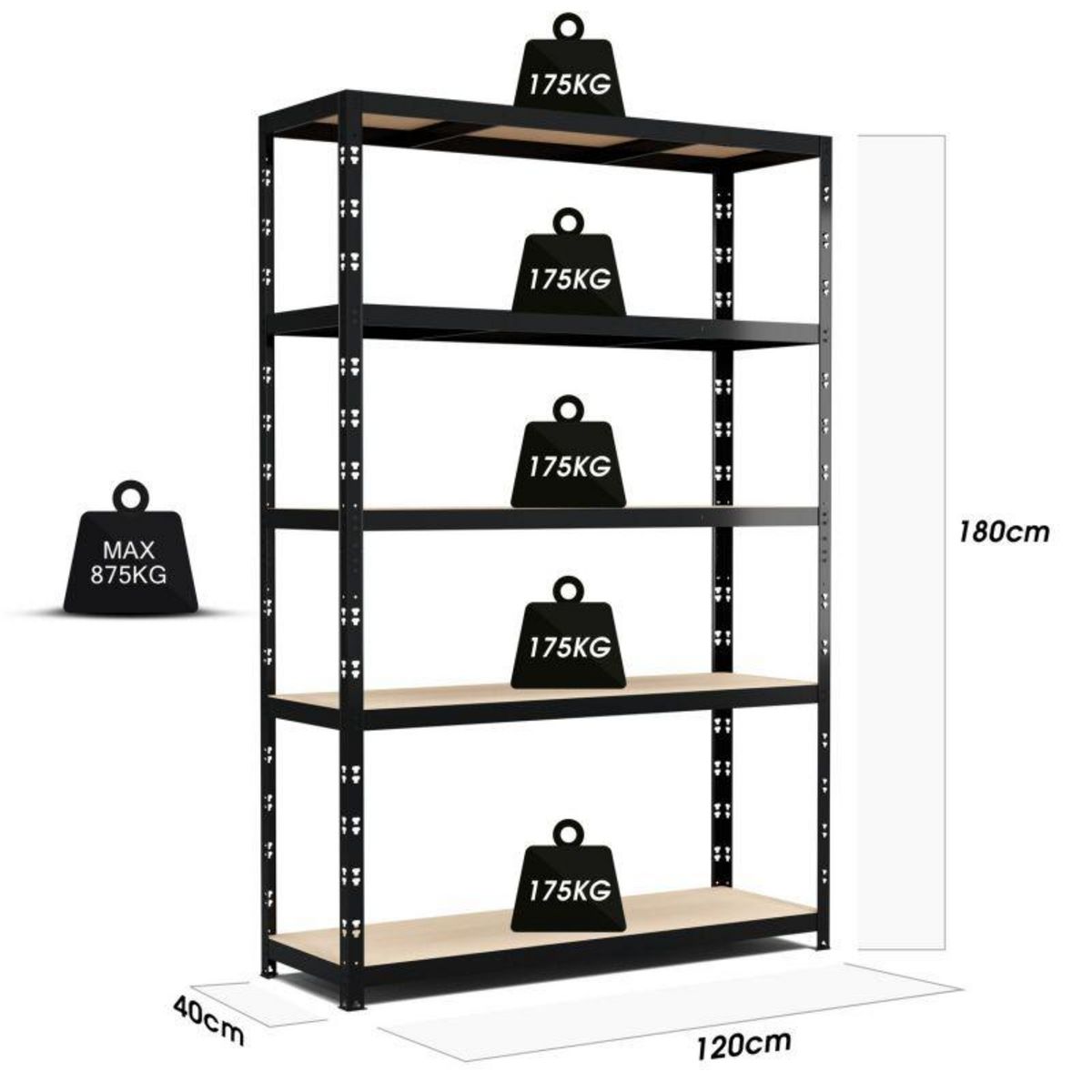 EUROSPEN Etagère de Rangement modulable et polyvalente pour atelier, garage, cave...Charges Lourdes 180x120x40cm - Noir