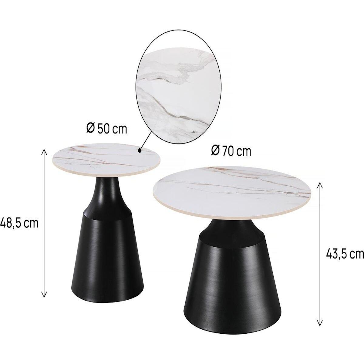 Habitat et Jardin Lot de 2 tables basses gigognes en céramique  Vulca  - 70 x 70 x 43 cm - Blanc