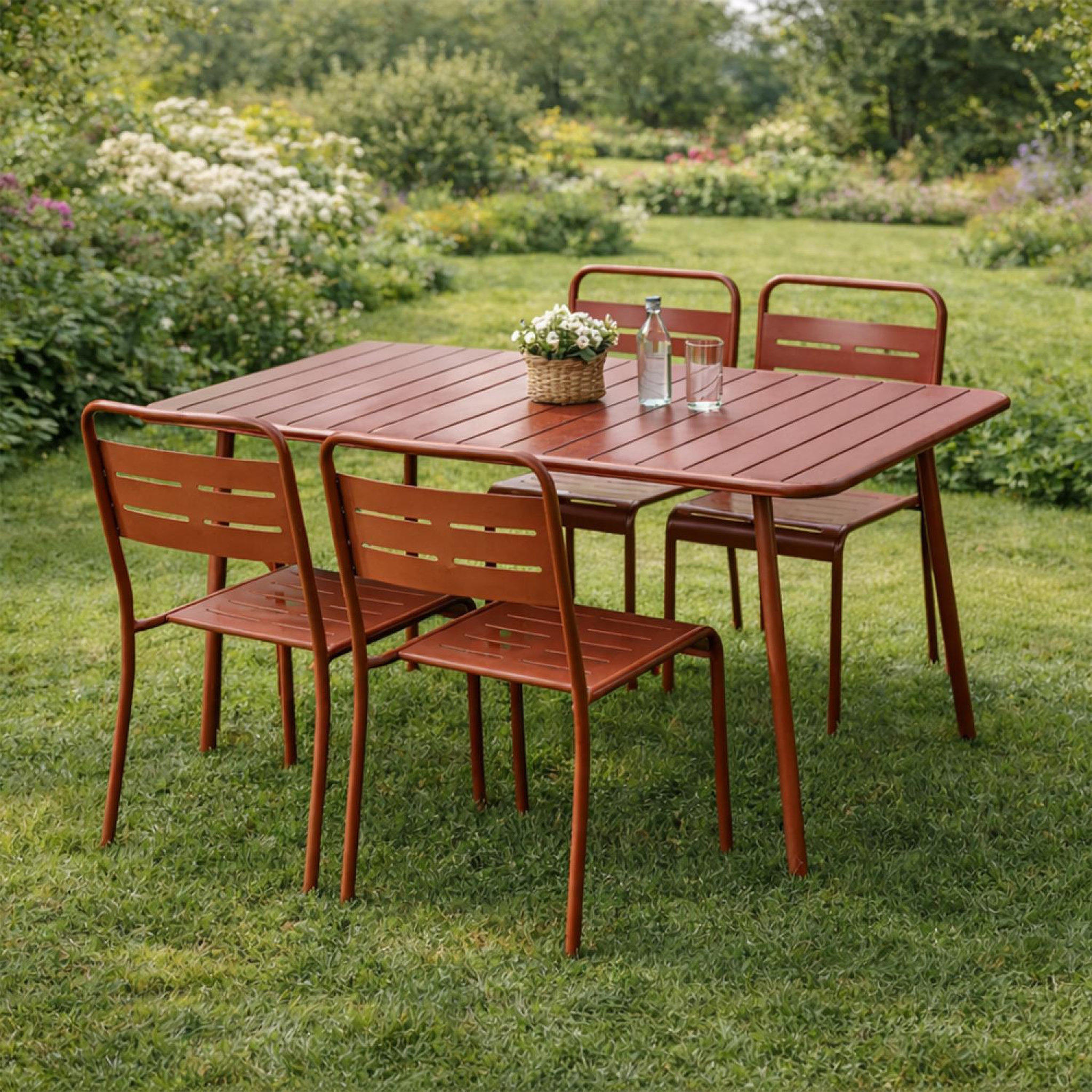 Voir la diapositive 2 : CONCEPT USINE Ensemble table de jardin 120 cm et 4 chaises terracotta bergame