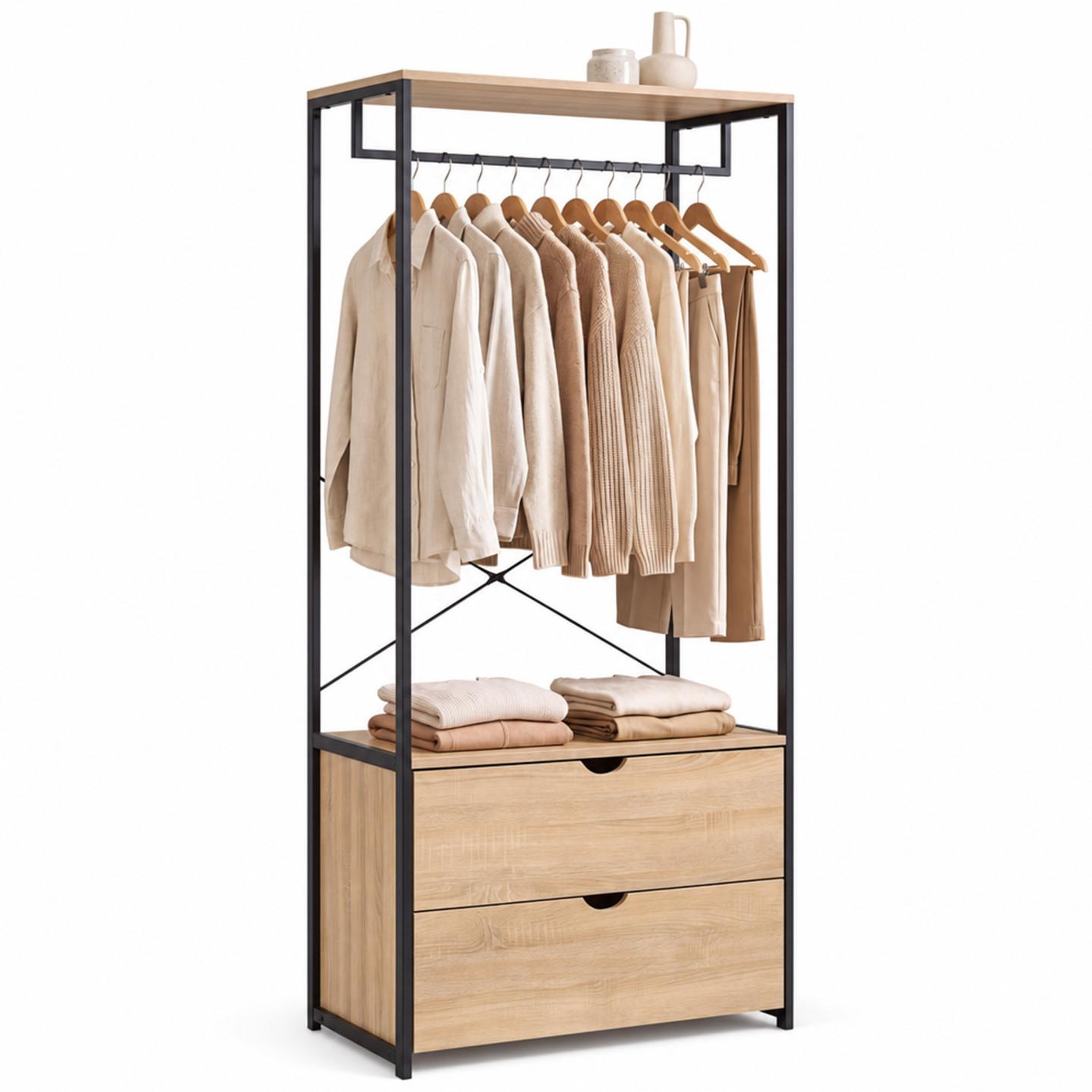 ID MARKET Dressing penderie 2 tiroirs l. 80 cm detroit design industriel