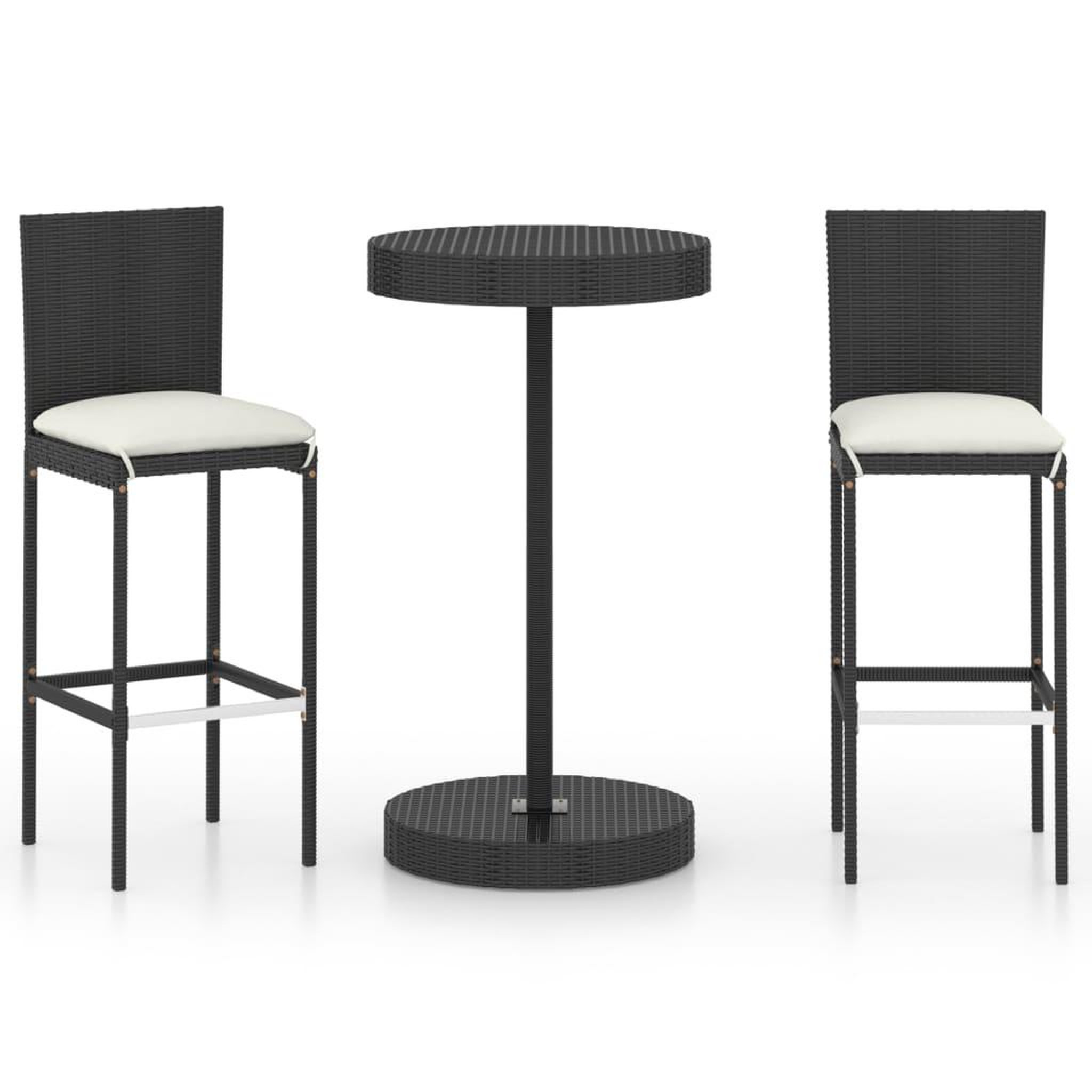 Voir la diapositive 2 : VIDAXL Ensemble de bar de jardin 3 pcs et coussins Resine tressee Noir