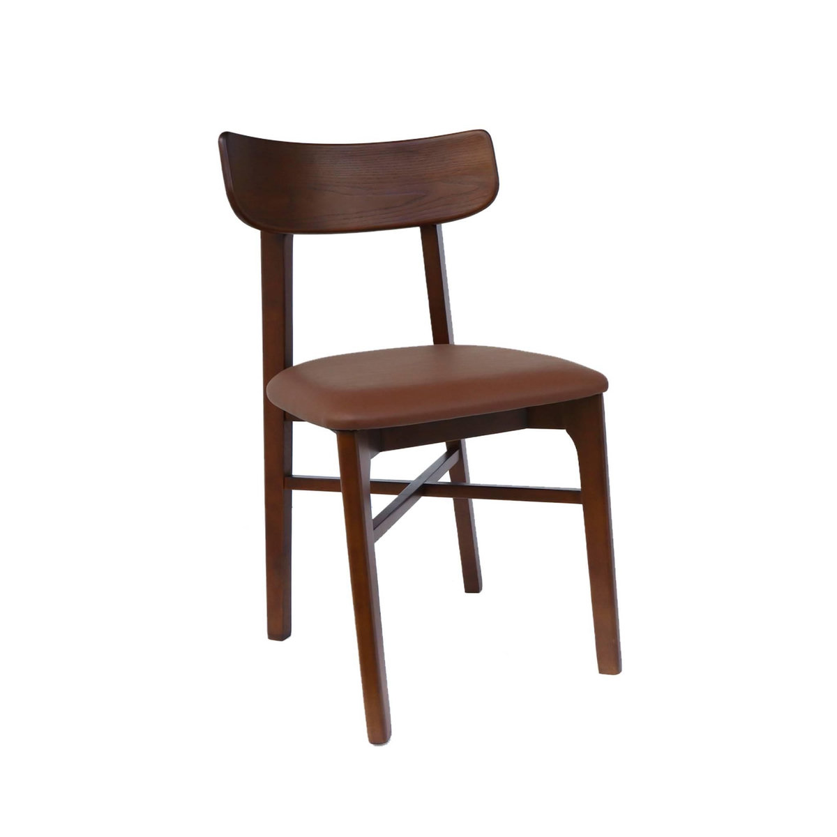 SWEEEK Lot de 2 chaises bois d'hévéa et assise simili cuir marron. vintage. L 43.5 x P 48 x H 81cm