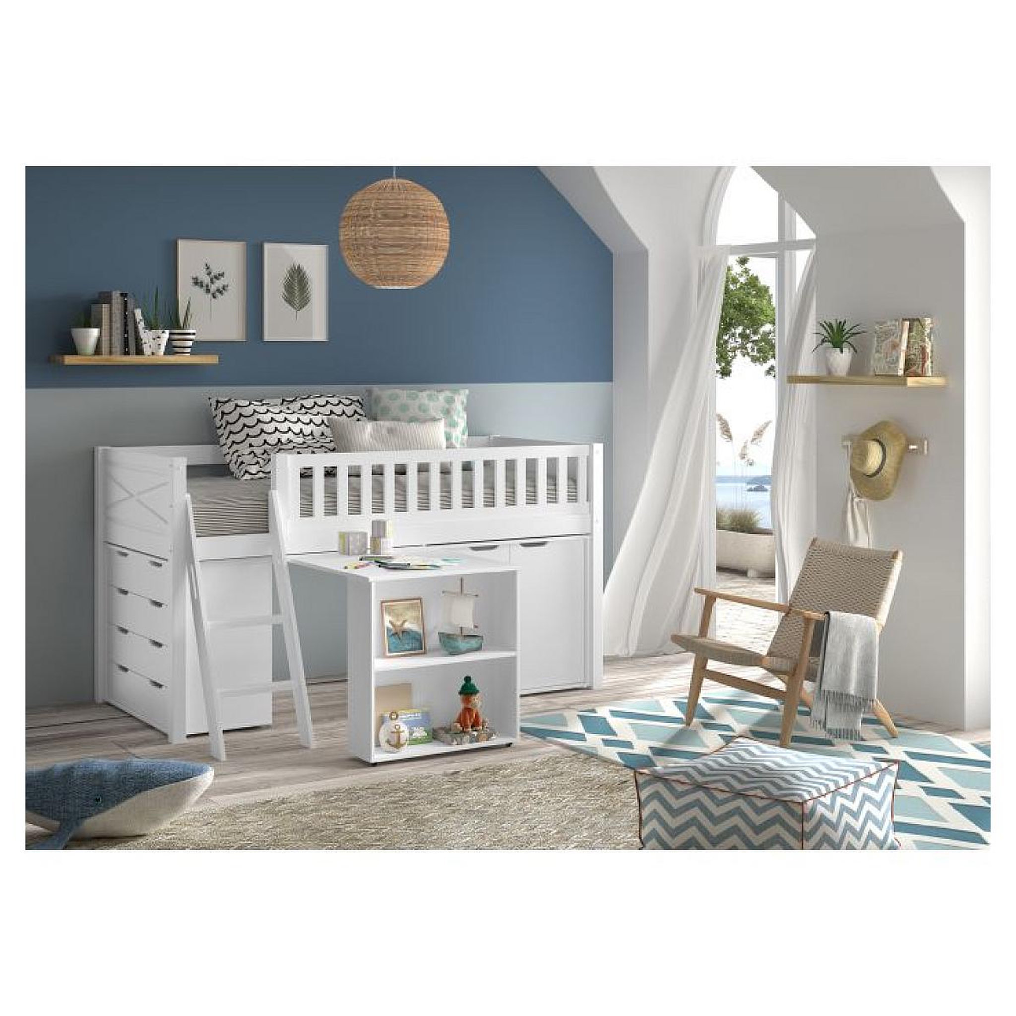 Voir la diapositive 2 : Vipack Lit Scott Bureau 2 Commodes Blanc