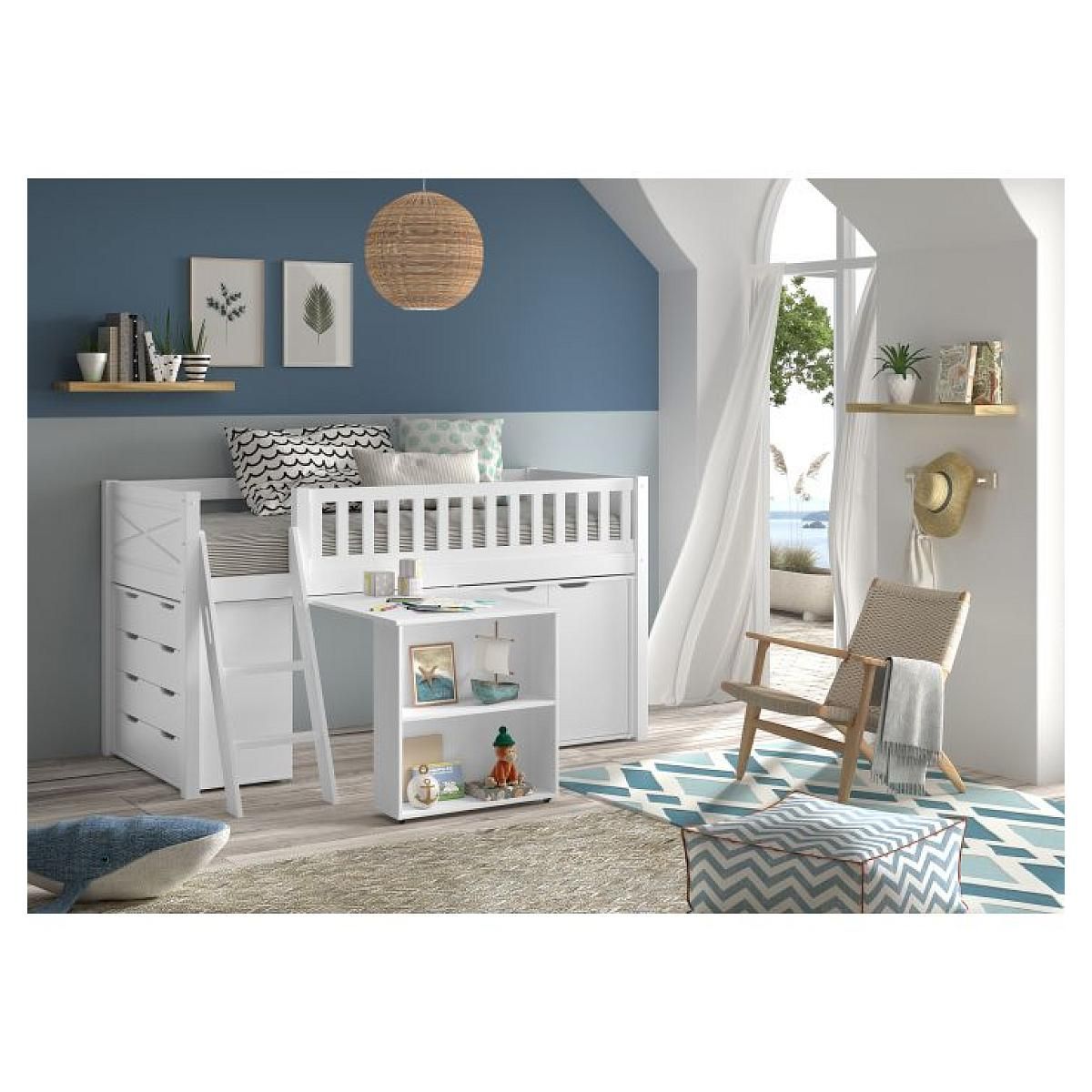 Vipack Lit Scott Bureau 2 Commodes Blanc