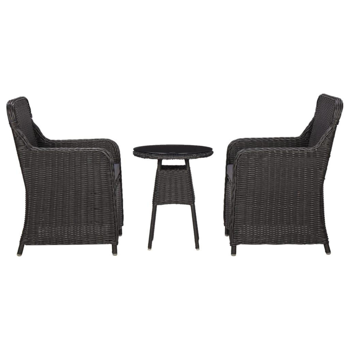 VIDAXL Mobilier de bistro 3 pcs avec coussins Resine tressee Noir