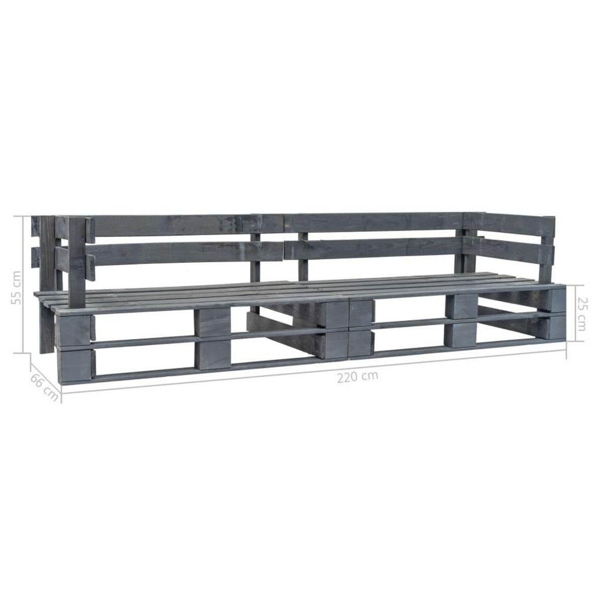 VIDAXL Canape palette de jardin 2 places gris bois