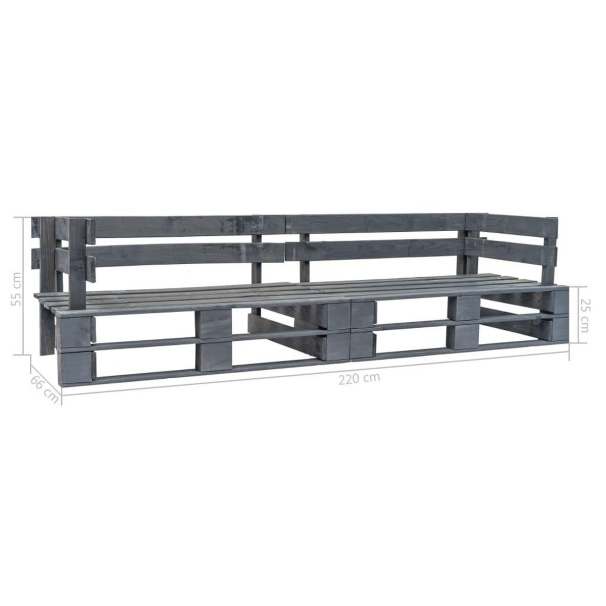 VIDAXL Canape palette de jardin 2 places gris bois