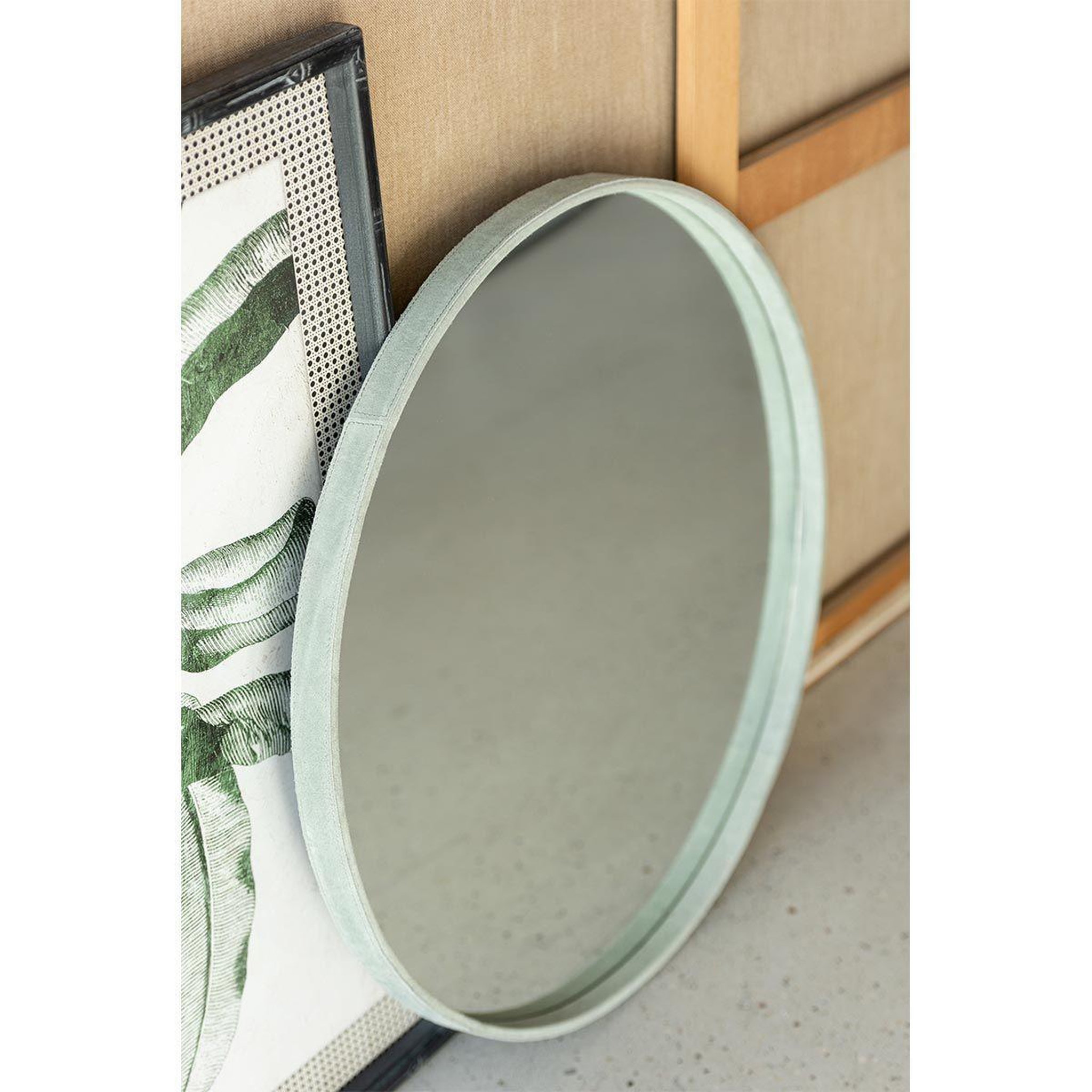 Voir la diapositive 4 : J-LINE Miroir Mural Design en Cuir  Tortu  60cm Vert